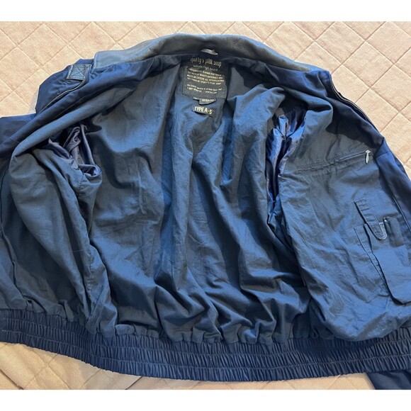 Vtg Sporty's Pilot Shop Navy Blue Flight Bomber Leather Collar  Type A5 Jacket L - Picture 8 of 13